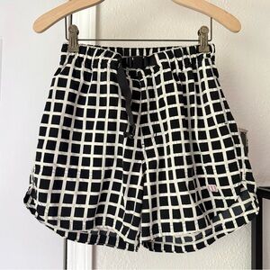 TOPO DESIGNS off white black windowpane plaid athletic belted hiking shorts